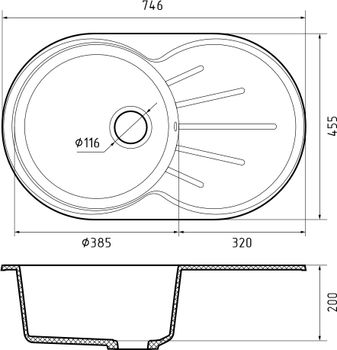 GRANFEST Мойка RONDO 750L 1-чаша+крыло 750*460мм иней арт.GF- — фото 3, Кухонные мойки