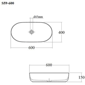 Раковина-чаша Bond Oval 60 S59-600 Белый глянец — фото 6, Раковины накладные