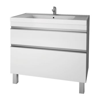 Тумба GRACE PLUS, 90 см, подвесная/напольная, 2 ящика, с опорами, белый глянец — фото 1, Тумбы под раковину