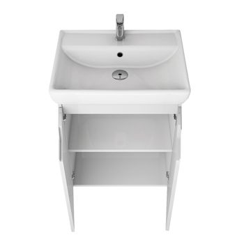 Тумба Q PLUS (D), 60 см, подвесная/напольная, 2 дверцы, с опорами, белый глянец — фото 12, Тумбы под раковину