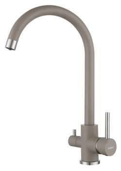 GRANFEST QUARZ Смеситель для кухни U-обр. с краном питьевой воды D-35мм песочный арт. GF- — фото 1, Смесители для кухни