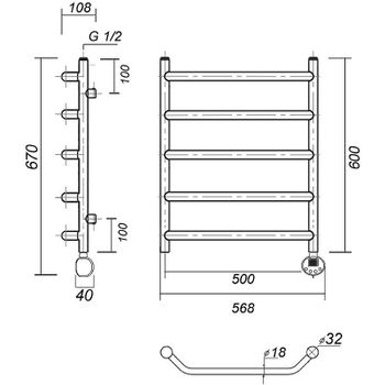 Электрический полотенцесушитель Domoterm Лаура П5 500x600 ER Золото — фото 2, Электрические полотенцесушители