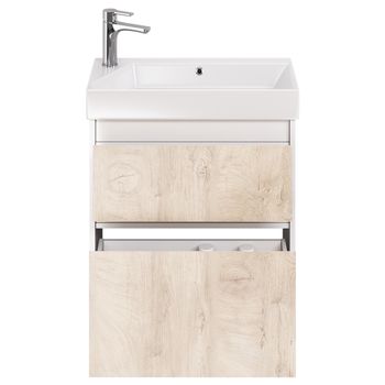 Тумба SLIM, 65 см, подвесная/напольная, 2 ящика, белый глянец / дуб кантри — фото 9, Тумбы под раковину