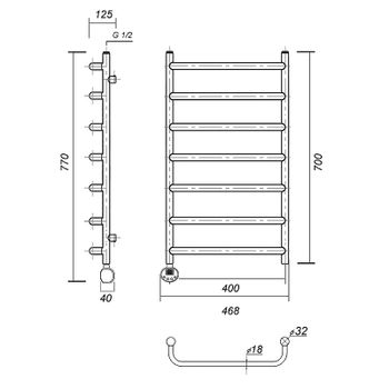 Электрический полотенцесушитель Domoterm Стефано П7 400x700 EL Хром — фото 3, Электрические полотенцесушители