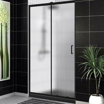 Душевая дверь BelBagno Uno 120 UNO-195-BF-1-120-P-NERO профиль Черный матовый стекло рифленое — фото 1, Раздвижные душевые двери