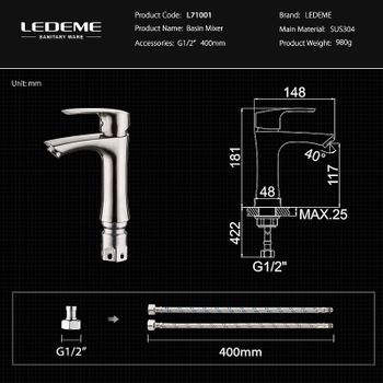 Смеситель для раковины Ledeme 71001L Нержавеющая сталь — фото 10, Смесители для раковины