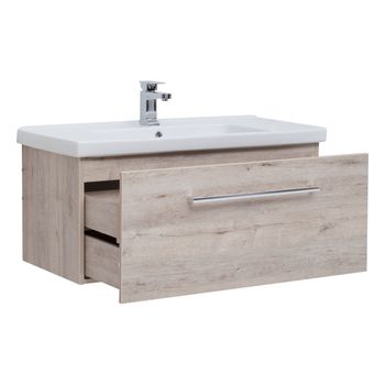 Тумба BIG INN, 80 см, подвесная, 1 ящик + выдвижной внутренний ящик, дуб кантри — фото 6, Тумбы под раковину