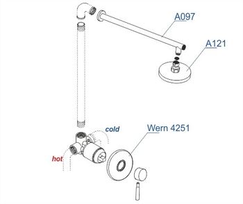 A12497 Встраиваемый комплект для душа с верхней душевой насадкой — фото 4, Встраиваемые душевые комплекты