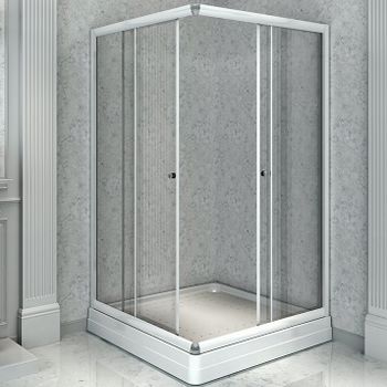 Душевой уголок Radomir 90x90 1-03-1-0-0-1180 с поддоном профиль Белый стекло прозрачное — фото 1, Квадратные душевые уголки