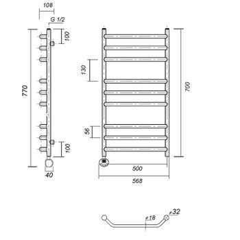Электрический полотенцесушитель Domoterm Лаура П9 500x700 EL Хром — фото 2, Электрические полотенцесушители