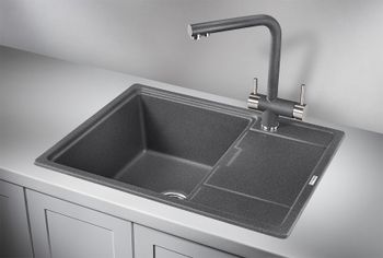 Granula-6503, ГРАФИТ (ЧЁРНО-СЕРЫЙ), кухонная мойка, кварц — фото 2, Кухонные мойки