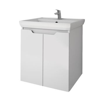 Тумба Q PLUS (D), 55 см, подвесная/напольная, 2 дверцы, с опорами, белый глянец — фото 15, Тумбы под раковину