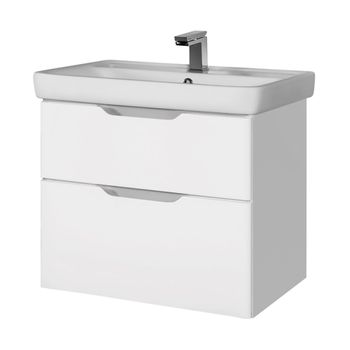 Тумба Q, 80 см, подвесная, 2 ящика, белый глянец — фото 1, Тумбы под раковину