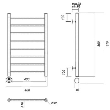 Электрический полотенцесушитель Domoterm Медея П8 400x800 EL Золото — фото 2, Электрические полотенцесушители