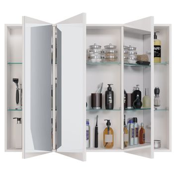 Шкаф зеркальный ALMI, 90 см, 3 дверцы, 6 стеклянных полок, белый — фото 3, Зеркальные шкафы в ванную