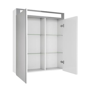 Шкаф зеркальный UNI, 70 см, 2 дверцы, 4 стеклянные полки, с подсветкой и выключателем, белый — фото 7, Зеркальные шкафы в ванную