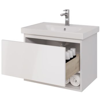 Тумба PERFECTO, 70 см, подвесная, 1 ящик, push-to-open, белый глянец — фото 4, Тумбы под раковину