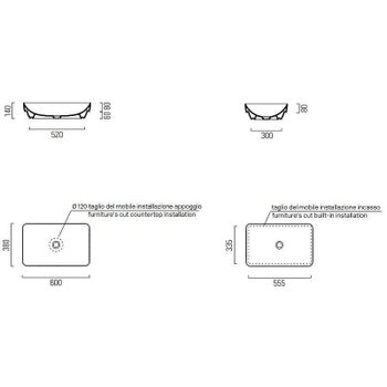 Раковина GSI Pura 60 883726 Ardesia opaco — фото 2, Раковины встраиваемые сверху