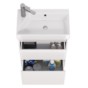 Тумба SLIM, 55 см, подвесная/напольная, 2 ящика, белый глянец — фото 7, Тумбы под раковину