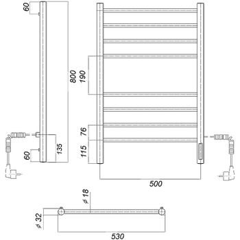 Электрический полотенцесушитель Domoterm Медея П8 500x800 EK R Хром — фото 3, Электрические полотенцесушители