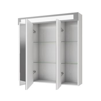 Шкаф зеркальный UNI, 80 см, 3 дверцы, 6 стеклянных полок, с подсветкой и выключателем, белый — фото 8, Зеркальные шкафы в ванную