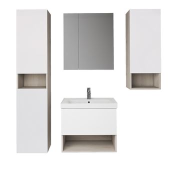 Тумба PERFECTO, 90 см, подвесная, 1 ящик, дуб эврика/белый глянец — фото 3, Тумбы под раковину