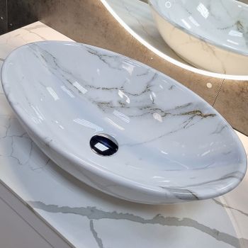 Раковина-чаша CeramaLux 50 D1147-505(340) Белый мрамор — фото 1, Раковины накладные