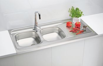 Мойка для кухни накладная CLASSIC 100 NAT-60 1200X6002X левая в комплекте с сифоном 1071240, — фото 2, Кухонные мойки