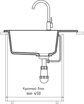 GRANFEST Мойка RONDO 580L 1-чаша+крыло 579*445мм иней арт.GF- — фото 4, Кухонные мойки