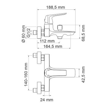 Neime 1901 Смеситель для ванны с коротким изливом — фото 11, Смеситель для ванны