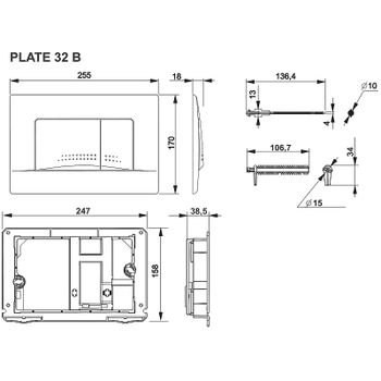 Клавиша смыва Roca Active 32B 8901130B6 Черная матовая — фото 2, Кнопки смыва