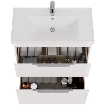 Тумба PRIME, 90 см, подвесная/напольная, 2 ящика, белый глянец — фото 12, Тумбы под раковину