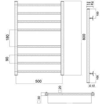 Водяной полотенцесушитель Domoterm Квадро П8 500x800 Хром — фото 3, Водяные полотенцесушители