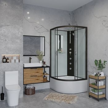 Душевая кабина Niagara Classic NG-6708-14BKTG (90х90х210) высокий поддон(40см),черный,стекло прозрач — фото 1, Душевые кабины