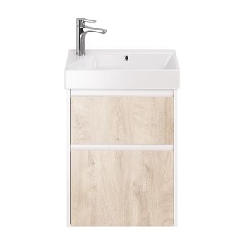 Тумба SLIM, 55 см, подвесная/напольная, 2 ящика, белый глянец / дуб кантри — фото 4, Тумбы под раковину