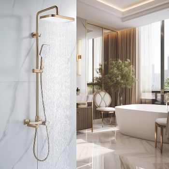 Душевая система Rose R18G R1896G с термостатом Золото матовое — фото 14, Душевые стойки