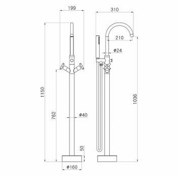 Смеситель для ванны Swedbe Spira 4002 Хром — фото 3, Смесители напольные
