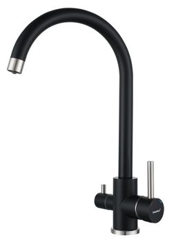 GRANFEST QUARZ Смеситель для кухни U-обр. с краном питьевой воды D-35мм черный арт. GF- — фото 1, Смесители для кухни