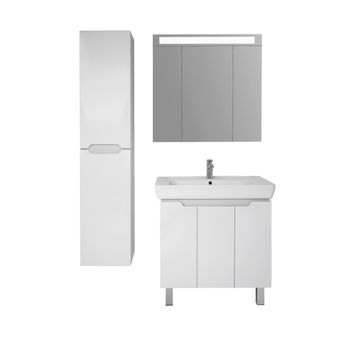 Тумба Q PLUS (D), 80 см, подвесная/напольная, 3 дверцы, с опорами, белый глянец — фото 4, Тумбы под раковину