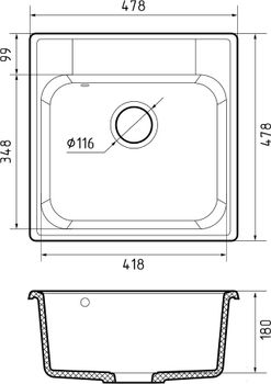 GRANFEST Мойка QUARZ 48 1-чаша 480*480мм белый арт.GF-Z- — фото 2, Кухонные мойки