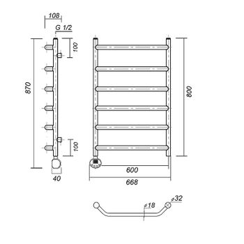 Электрический полотенцесушитель Domoterm Лаура П6 600x800 EL Хром — фото 2, Электрические полотенцесушители