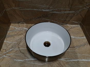 Раковина-чаша CeramaLux 37 C1055 Бело-золотая — фото 4, Раковины накладные