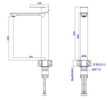 Смеситель "Ekaterinburg" д/рак, высокий,  без дон/кл, арт. EK25 — фото 2, Смесители для раковины
