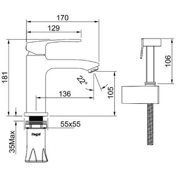 Смеситель для раковины Raglo R01.12 с гигиеническим душем Хром — фото 2, Смесители для раковины
