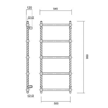 Водяной полотенцесушитель Domoterm Винтаж П5 500x950 АБР Античная бронза — фото 3, Водяные полотенцесушители