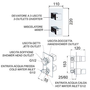 Смеситель для душа Remer SQ3 S933 Хром — фото 2, Смеситель для душа
