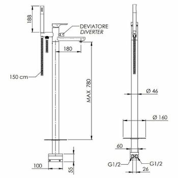 Смеситель для ванны Remer Infinity I08NO Черный матовый — фото 2, Смесители напольные