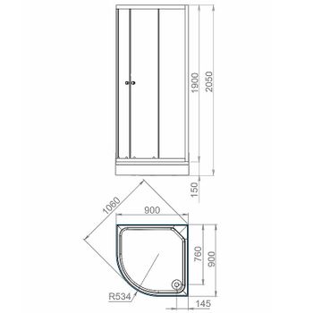 Душевой уголок Melodia della vita Segment Low 90x90 MSETWSL9090TWt профиль Белый стекло прозрачное — фото 2, Душевые уголки четверть круга
