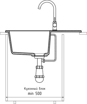 GRANFEST Мойка QUADRO 650L 1-чаша+крыло 650*500мм иней арт.GF- — фото 4, Кухонные мойки