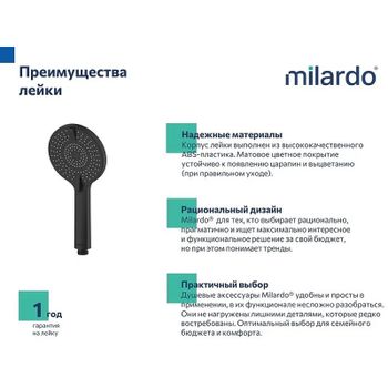 Ручной душ Milardo Rora 4F ROR4FBRM18 Черный матовый — фото 5, Лейки для душа